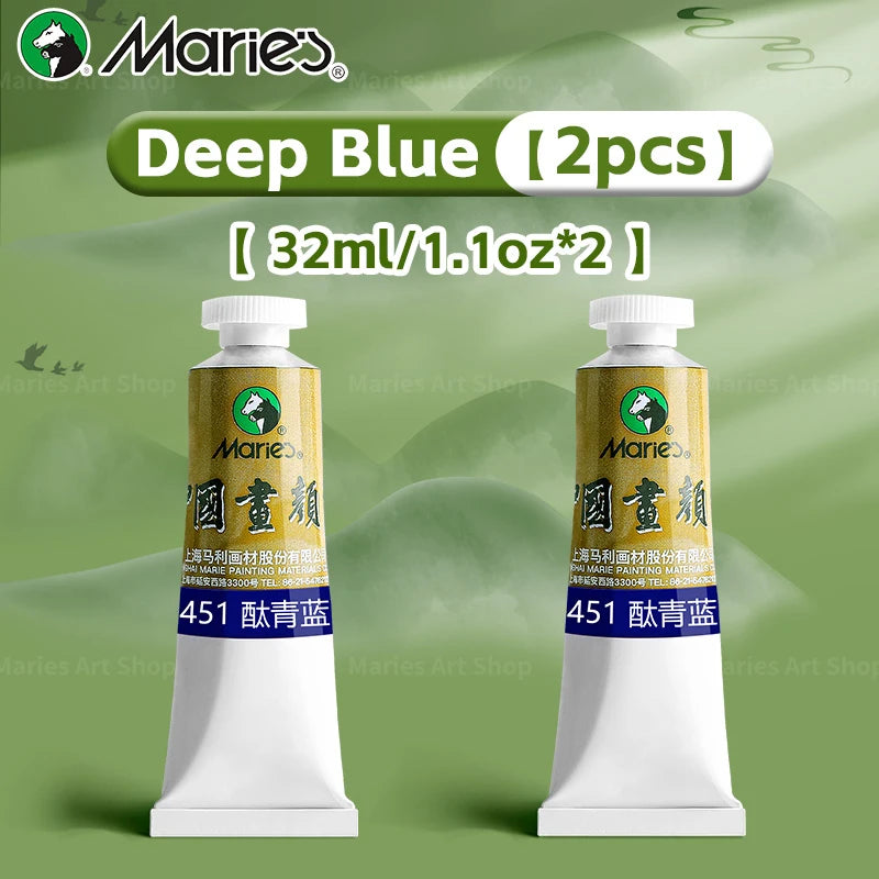 Marie's Chinese Painting Pigment Set,2pcs 20 Colors 32ml/1.13oz Tube,Watercolor Sumi Paint Kit for Drawing,Writing,Ink,Landscape