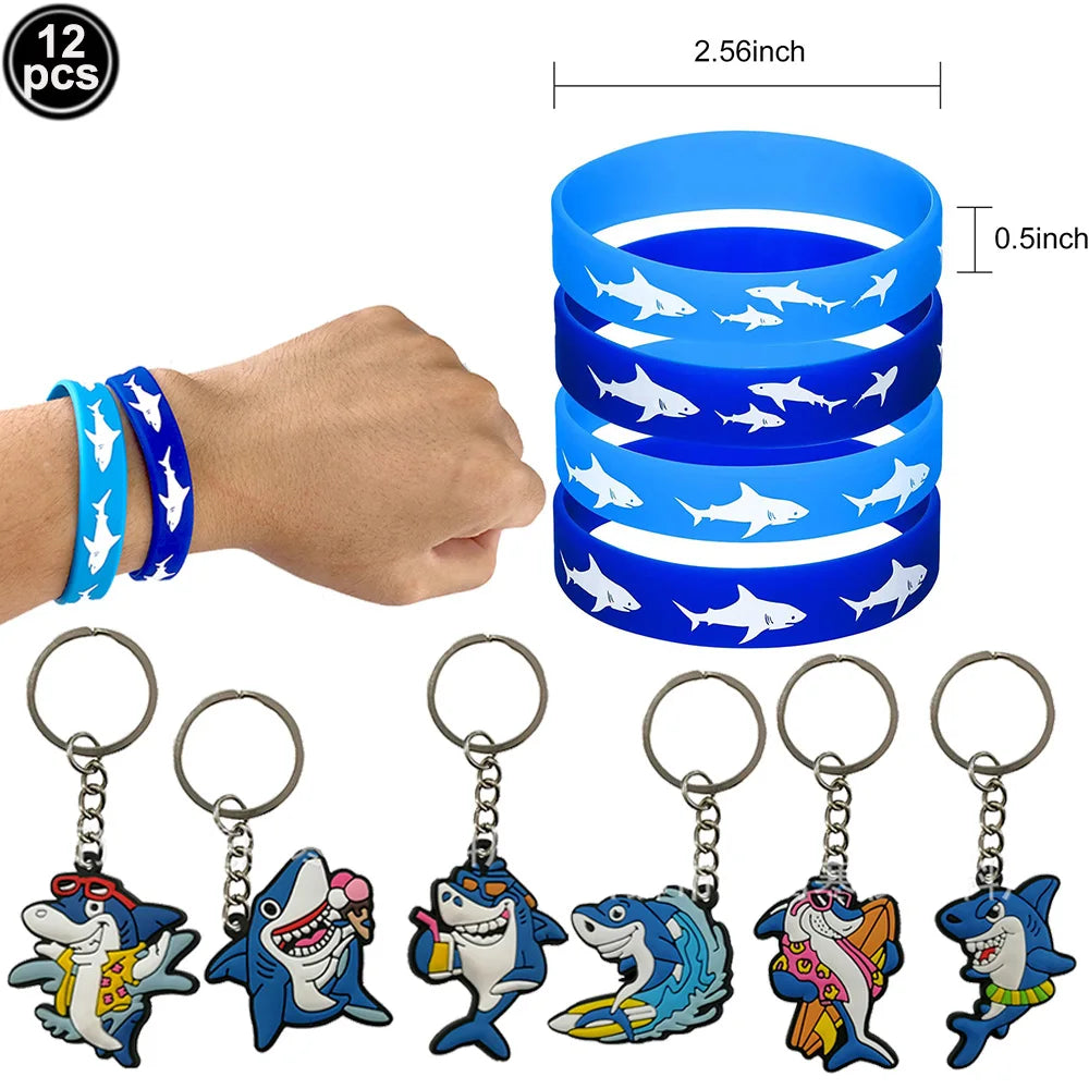 Ocean Shark Theme Disposable Tableware Cute Cartoon Marine Animal Plastic Tablecloth Kids Birthday Party Baby Shower Decor