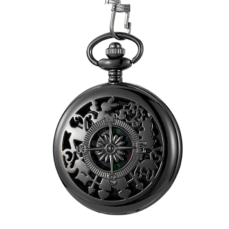 Multifunctional Pocket Watch Flip Open Survival Compass for Men Retro Hollow Out Pocket Watch Compass with Clasp Chain Dropship