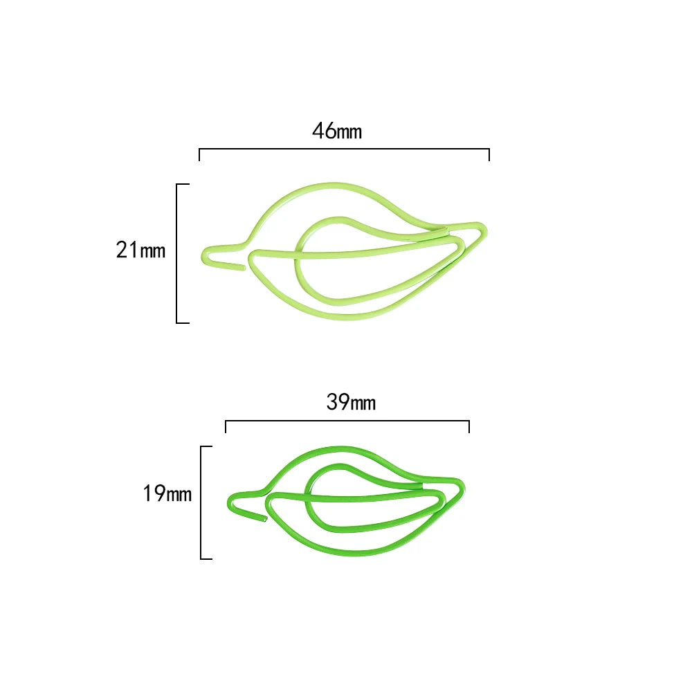 20 pcs/lot green Paper Clips Cute leaves-Shaped Stainless Steel Paper Clips book mark for Office School Supplies