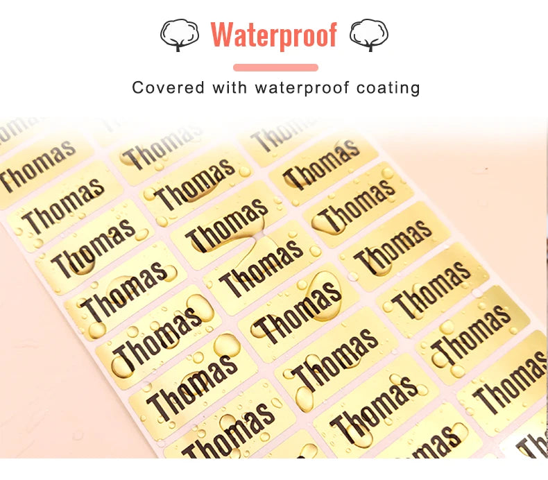 200pcs Personlized First Name Sticker Custom Gold Waterproof Kawaii Decals Tag for Children School Stationery Bottle Label