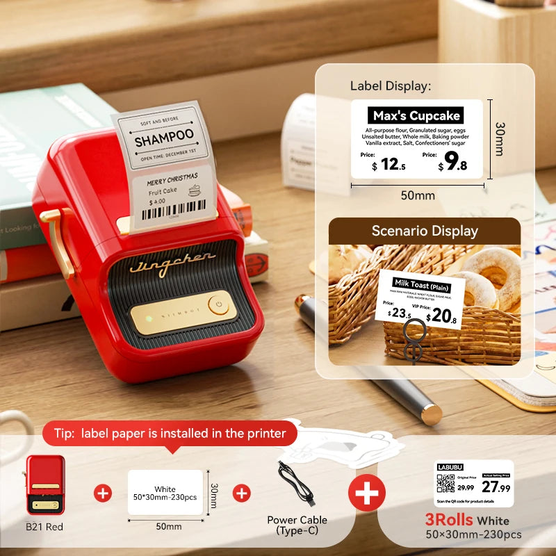 NiiMbot B21 Mini Thermal Printer Wireless Barcode Label Maker Bluetooth Portable Adhesive Label Printers for Office Commercial