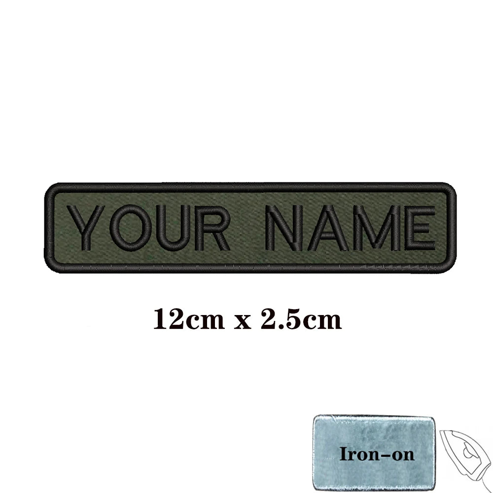 1PC Custom Personalized Name number Patch Stripes Badge tags chevrons Armband Iron On Or Hook Loop embroidered Military green