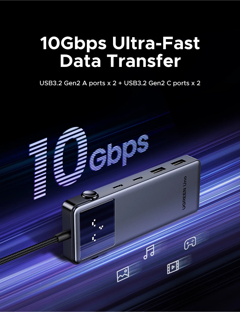UGREEN Uno USB C HUB 6-in-1 4K60Hz PD100W 10Gbps USB3.2 Splitter Adapter for Laptop Macbook Pro Air USB Expander Docking Station
