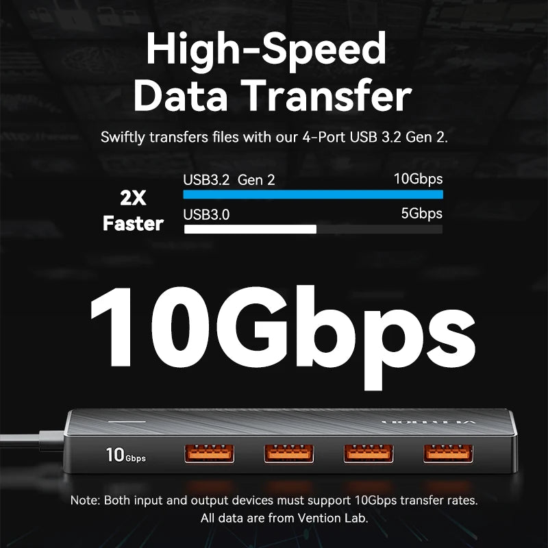 Vention Usb Hub 4 Port ABS Hub USB 3.2 10Gbps for Laptop Multi Splitter Adapter For Xiaomi Macbook PC Computer Accessories