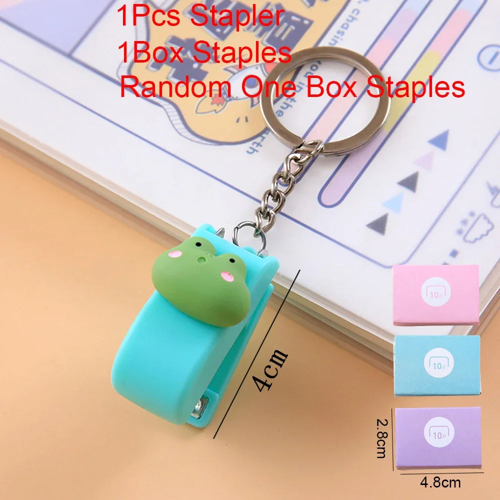 1-3sets Portable Cartoon Animal Mini Trumpet Stapler Paper Binder Stationery Staples Office Binding Tool School Kawaii Supplies