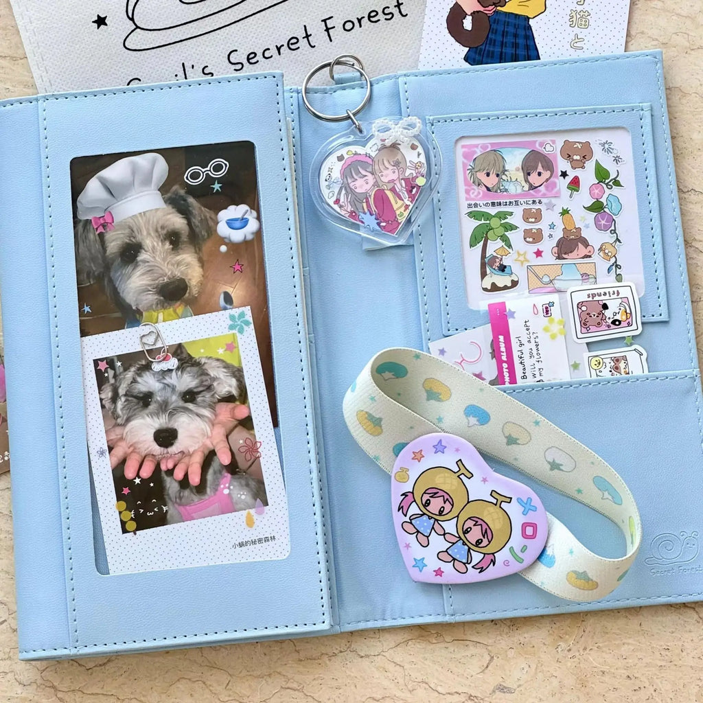 A6 Blue Three-Fold Loose-leaf Notebook PU Binder Photocards Collect Book Diary Agenda Planner Cover Stationery