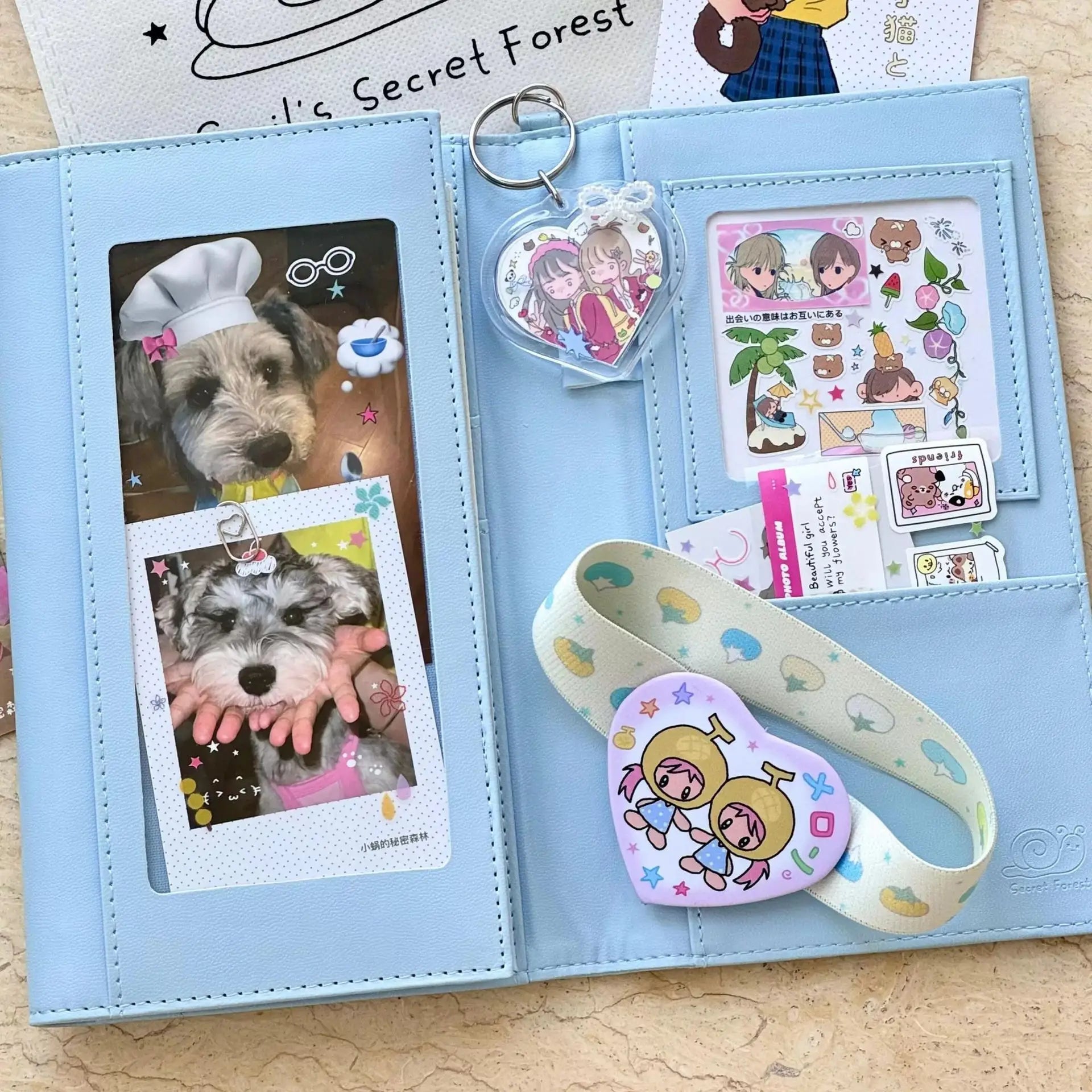 A6 Blue Three-Fold Loose-leaf Notebook PU Binder Photocards Collect Book Diary Agenda Planner Cover Stationery
