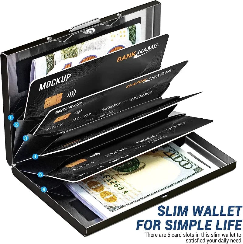 Anti-Scan RFID Blocking Card Holder - Aluminum Metal Wallet for 6 ID/Bank Cards Business Credit Card Case with Secure Protection