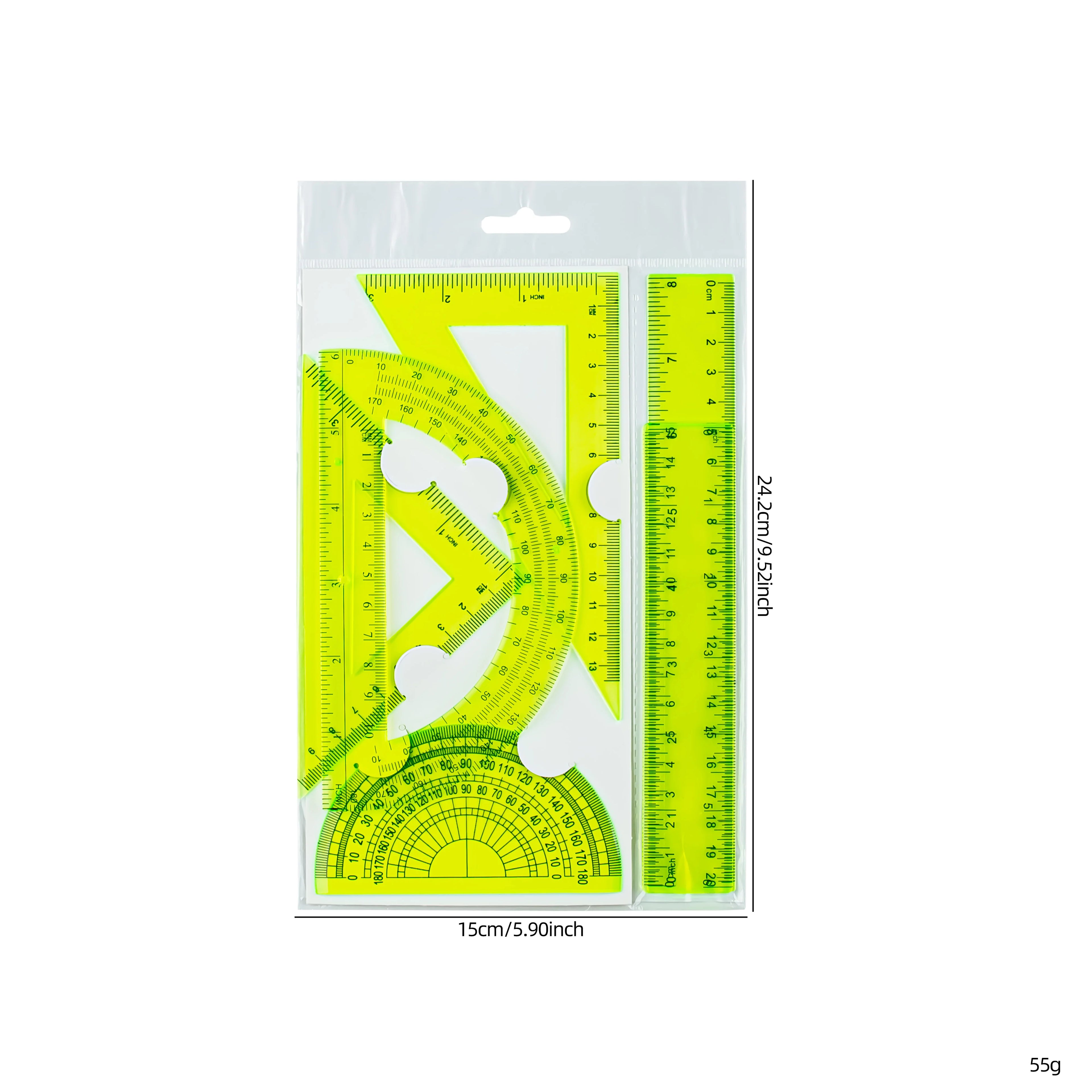 6-Piece Ruler Set - Includes Straight Rulers, Protractor, and Triangles for Accurate Measuring and Drafting