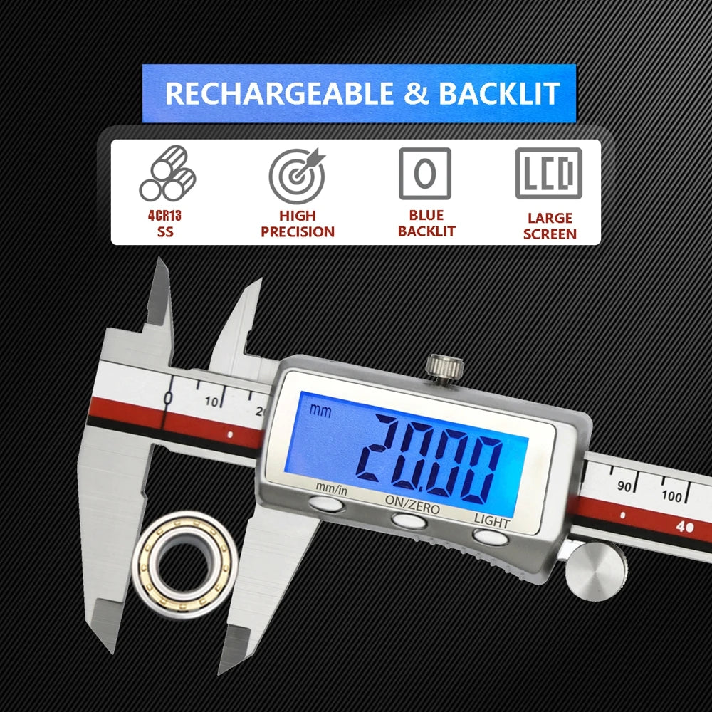 MaxGeek Rechargeable Digital Vernier Caliper with Back Light Function USB-C Charging Measuring Tools 150mm/200mm/300mm