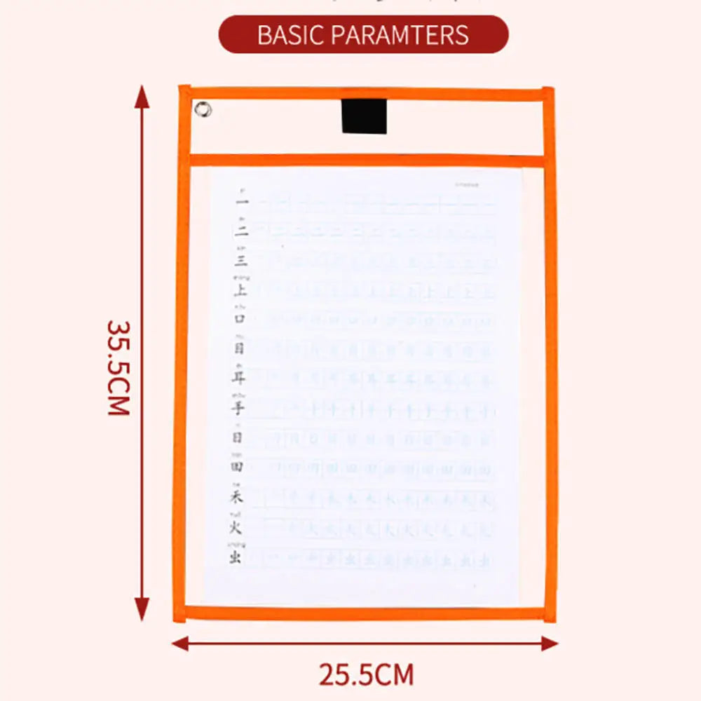 Waterproof Document Storage Pouch Reusable Dry Erasable File Bag Kids Transparent Diy Pockets Hanging File For Teaching Supplies