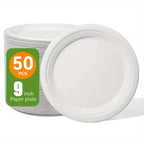 50PCS Disposable Round Plates Disposable Kitchen Dishes Barbecue Pasta Salad Noodle Desserts Restaurant Circular Paper Plates