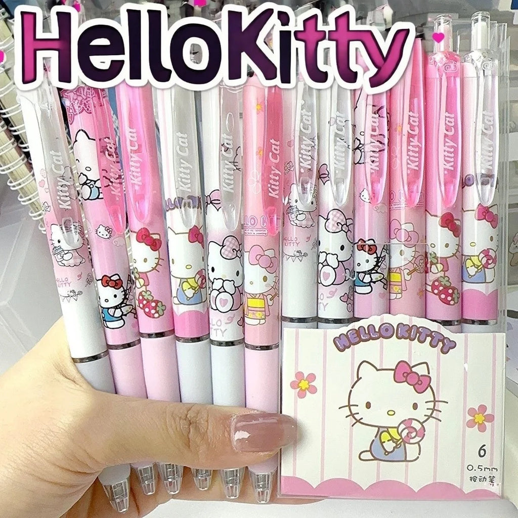 6 Pcs/Set Hello Kitty Melody Limited Edition High Quality Gel Pen Cartoon Series Black 0.5mm Student/Office Daily Stationery