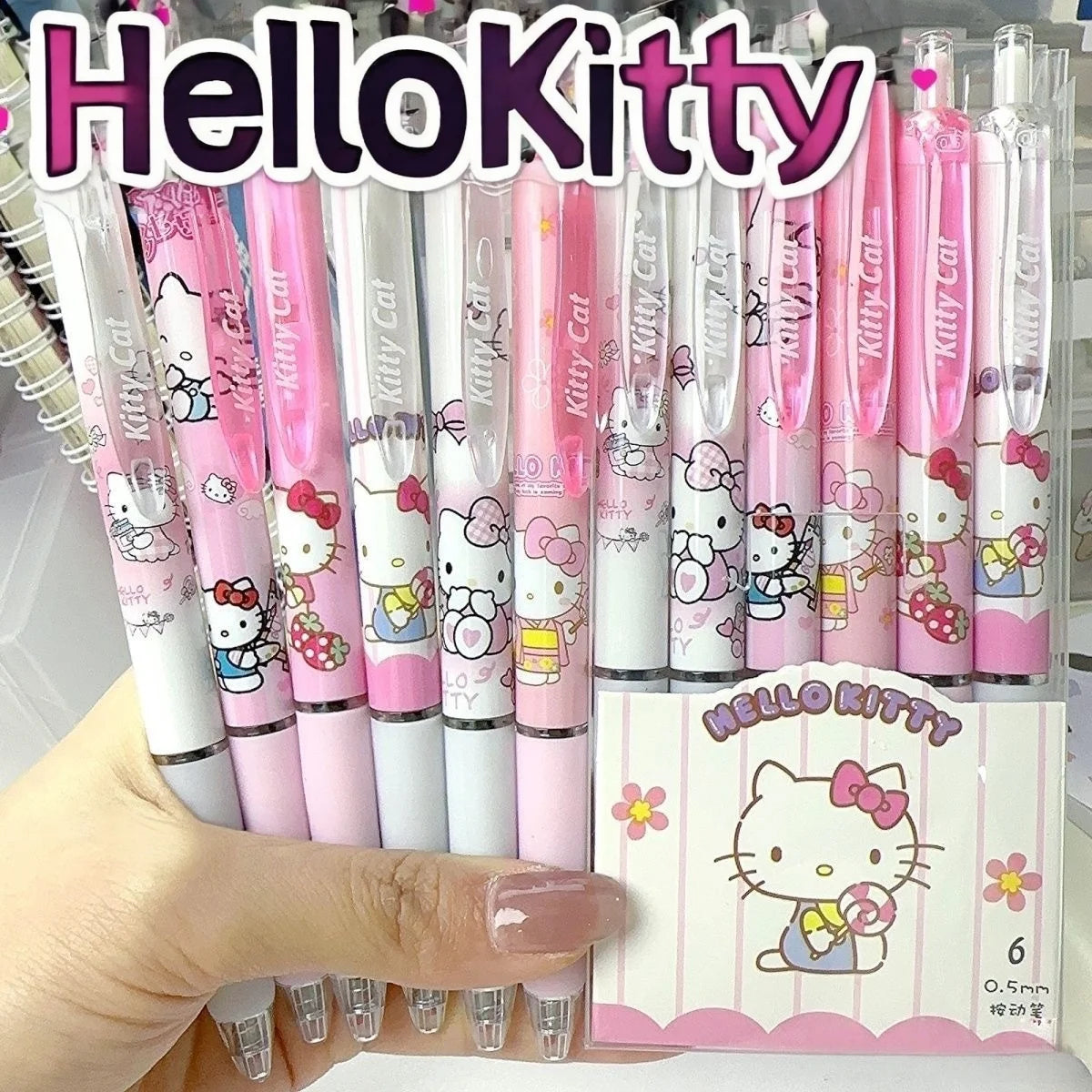 6 Pcs/Set Hello Kitty Melody Limited Edition High Quality Gel Pen Cartoon Series Black 0.5mm Student/Office Daily Stationery