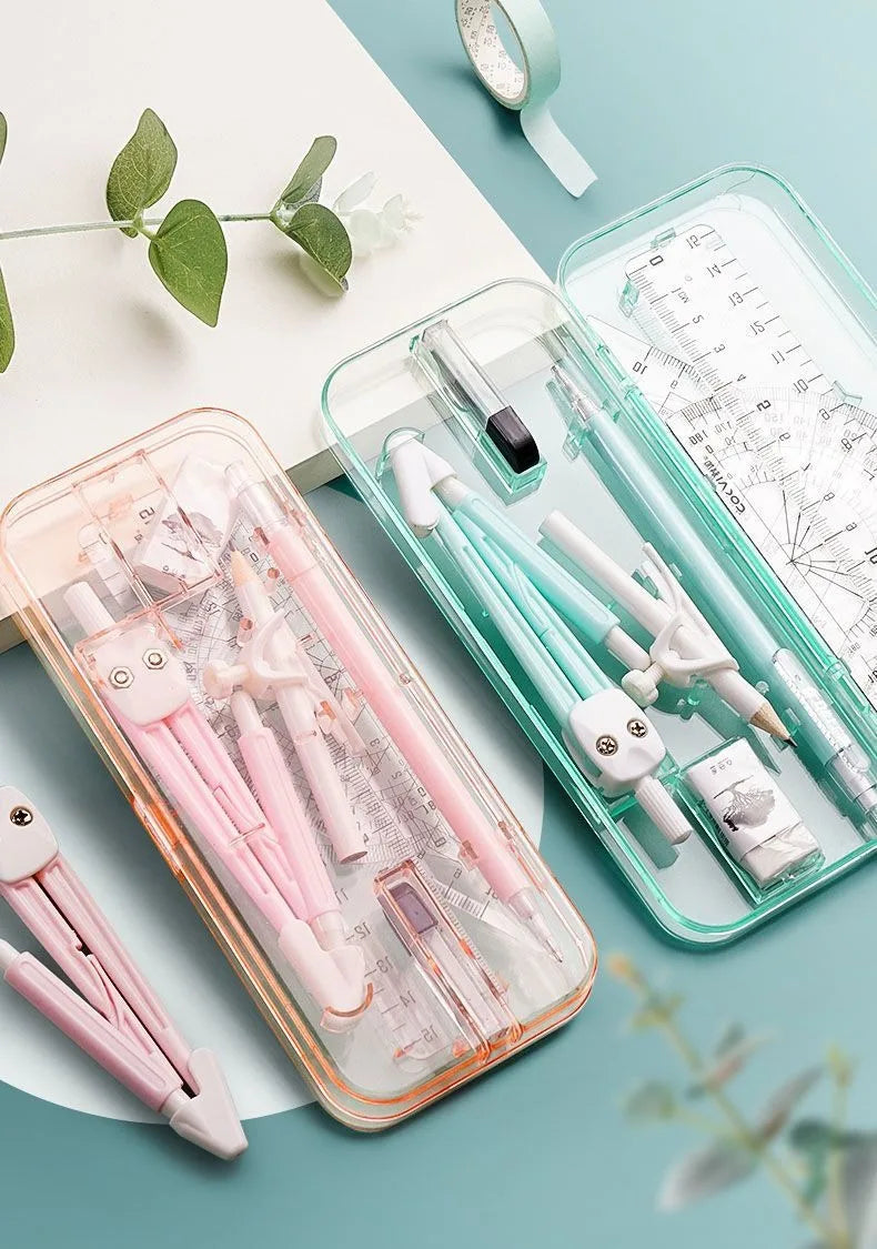 Compasses and Rulers 9-piece Set Kawaii Triangle Ruler Ruler Student Set Ruler Multi-functional Mathematical Drawing Compass Set