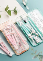 Compasses and Rulers 9-piece Set Kawaii Triangle Ruler Ruler Student Set Ruler Multi-functional Mathematical Drawing Compass Set