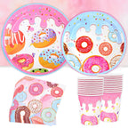 1Set Donut Party Decoration Disposable Tableware Plate Cup Napkins Candy Gift Bags Kids Baby Girl 1st Birthday Party Supplies