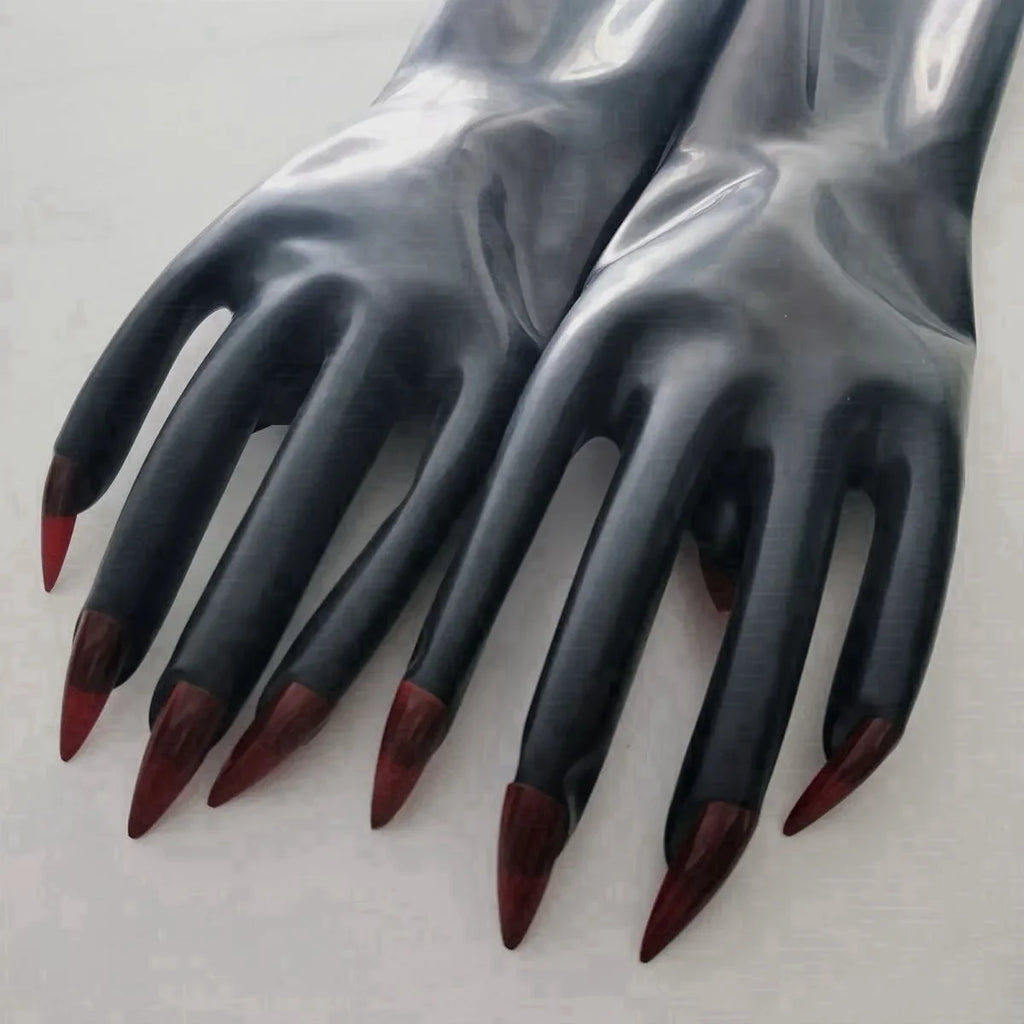 Latex nail art short gloves black Halloween cosplay gloves