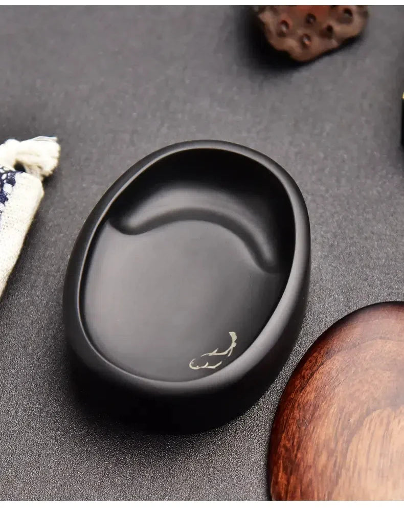 Small Portable Ink stone Chinese Style Calligraphy Regular Script Ink Stone Students Brush Writing Raw Stone She Inkstone
