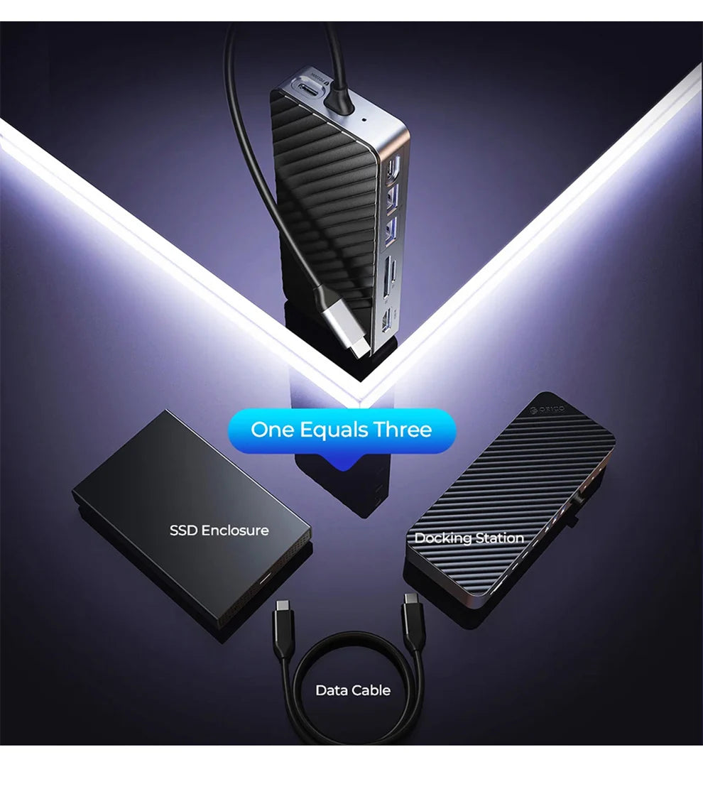 ORICO M.2 SSD Enclosure USB C Hub Splitter PD100W Extension Docking Station 10Gbps M2 NVMe SATA External Case 4K 60Hz HDMI-Com