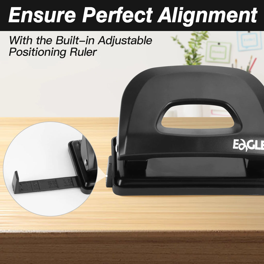 Eagle 2 Holes Paper Puncher，12-Sheet Capacity，With Residue Container，Adjustable Paper Guides，School Office Binding Supplies