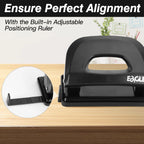 Eagle 2 Holes Paper Puncher，12-Sheet Capacity，With Residue Container，Adjustable Paper Guides，School Office Binding Supplies