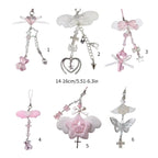 Sweet Bowknot Pendant Phone Chain Rope Wing Keychain Handmade Cellphone Strap Lanyard Acrylic Keyring Bag Ornament