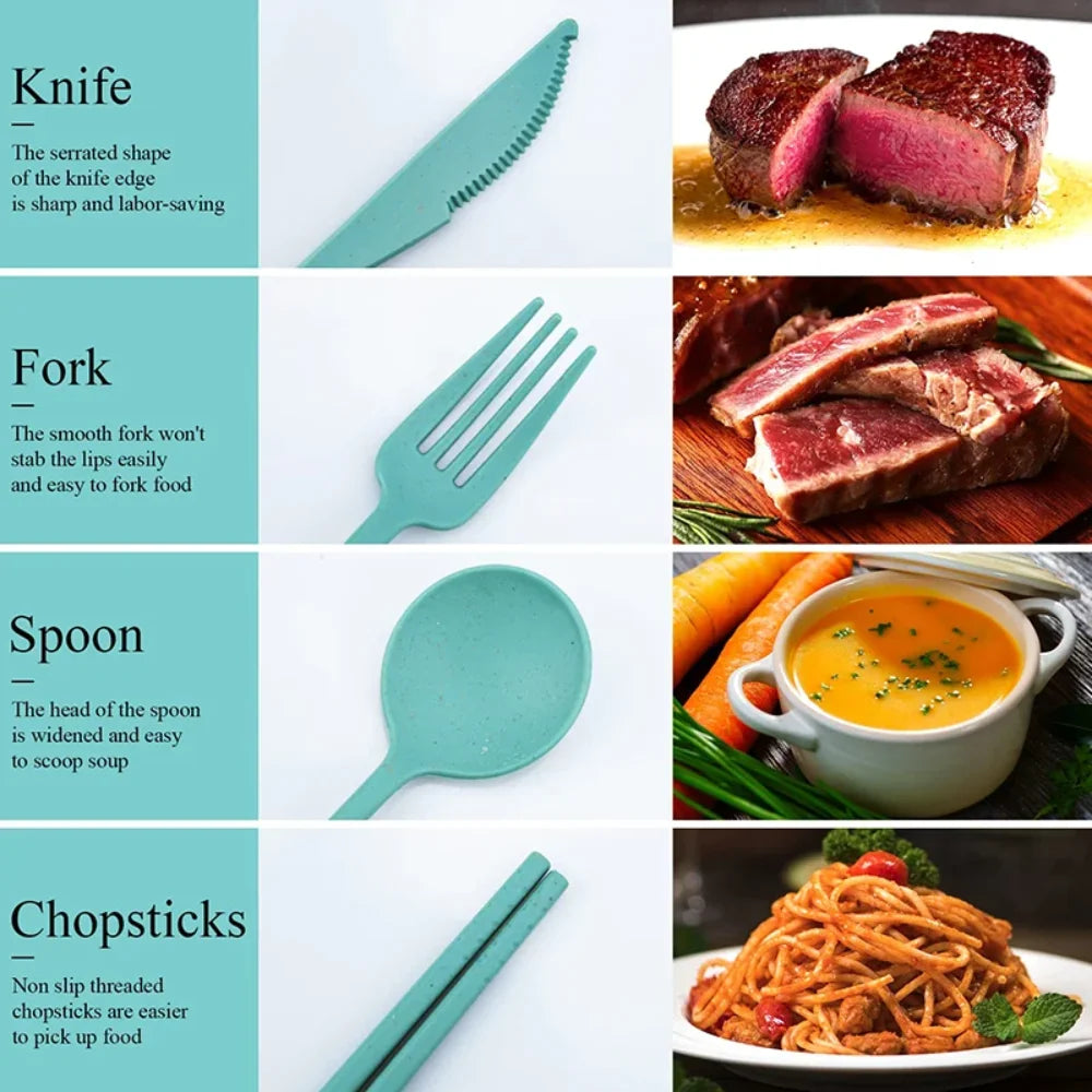 New Wheat straw Wheat Straw Dinnerware Set Eco-Friendly Portable Utensil Box Tableware Cutlery Set Travel