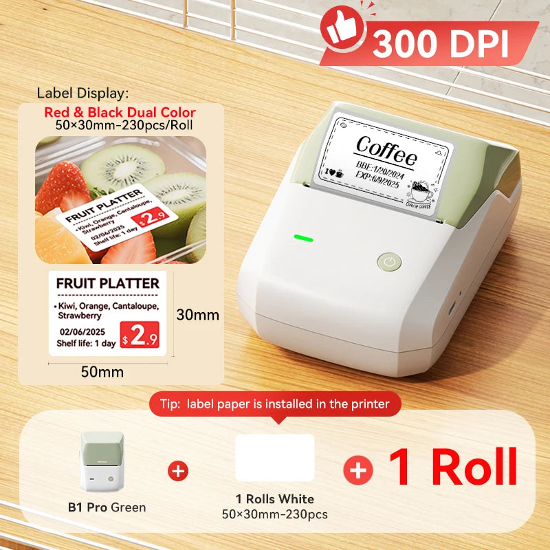 Niimbot B1 Pro Label Printer 300 DPI High-definition Red Black Color Printing Self-adhesive Photo Printing for Business Home