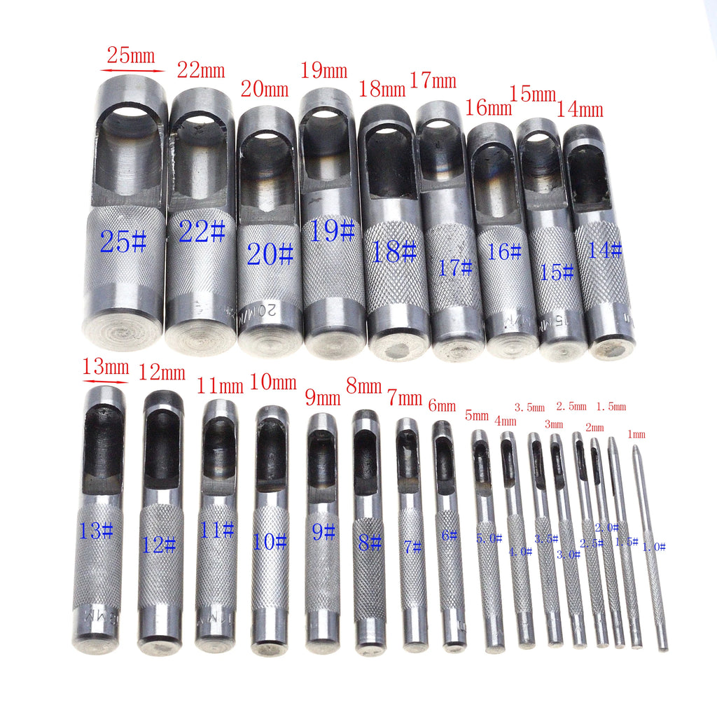 25 Size Pick Leather Tools Leather Punch Leathercraft Hole Craft Set Hollow Puncher Belt Punch 1.0mm-25mm for Clothing Canvas