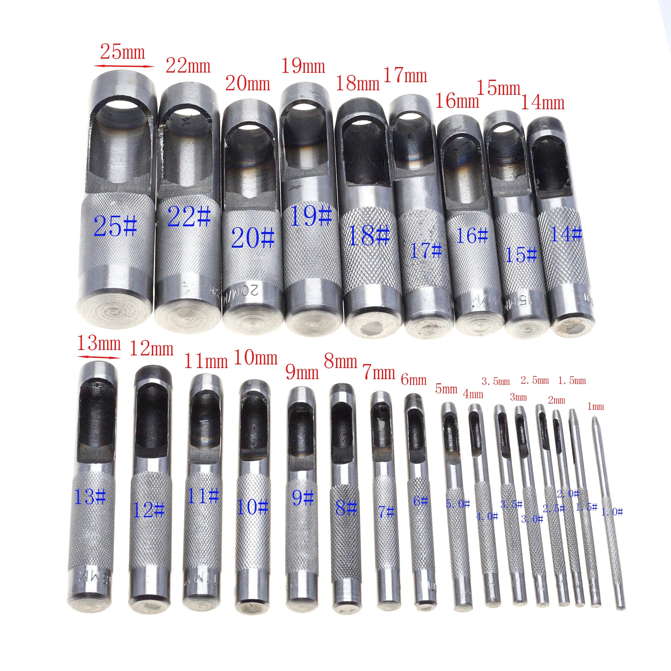 25 Size Pick Leather Tools Leather Punch Leathercraft Hole Craft Set Hollow Puncher Belt Punch 1.0mm-25mm for Clothing Canvas