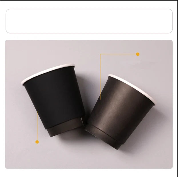 50pcs/pack Disposable Matte Black Coffee Paper Cup Hot Drinking Cup Double Layer Thickened Hollow Cup Accept Customization