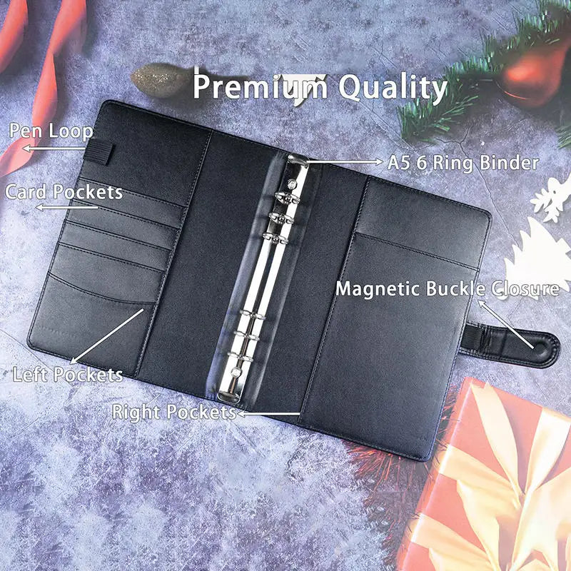A5 Notebook Photocard Binder with 4 Pockets Sleeves, 6 Ring  PU Leather Binder Loose Leaf Personal Organizer Photo Binder Book