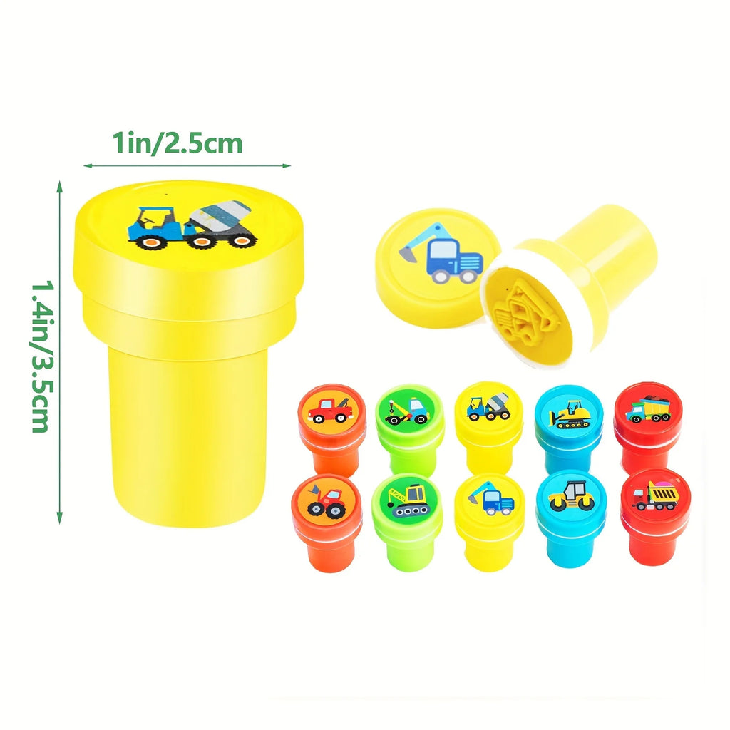 10/20/30 Pcs Construction Vehicle Stamps Classroom Reward Construction Vehicle Miniature Scrapbook Stamps Summer School Gift