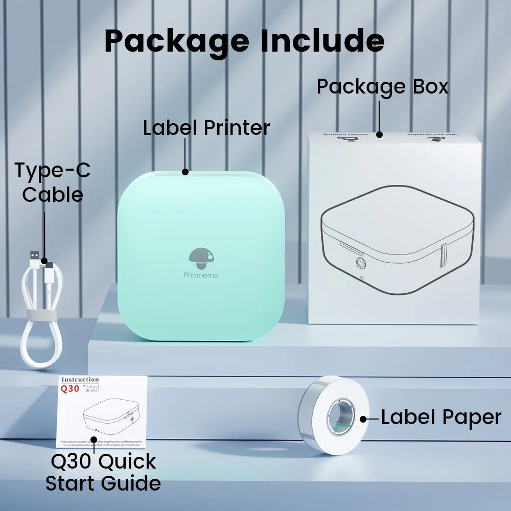 Phomemo Q30 Bluetooth Label Maker, Thermal Sticker Maker with 1 Roll Free Label, Available for Small Business/Home Organization