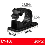 20PCS Self-Adhesive Cable Organizer Clips Management Wire Holder USB Winder Desktop Line Clamp Sticky Adjustable LY-4/6/8 Black