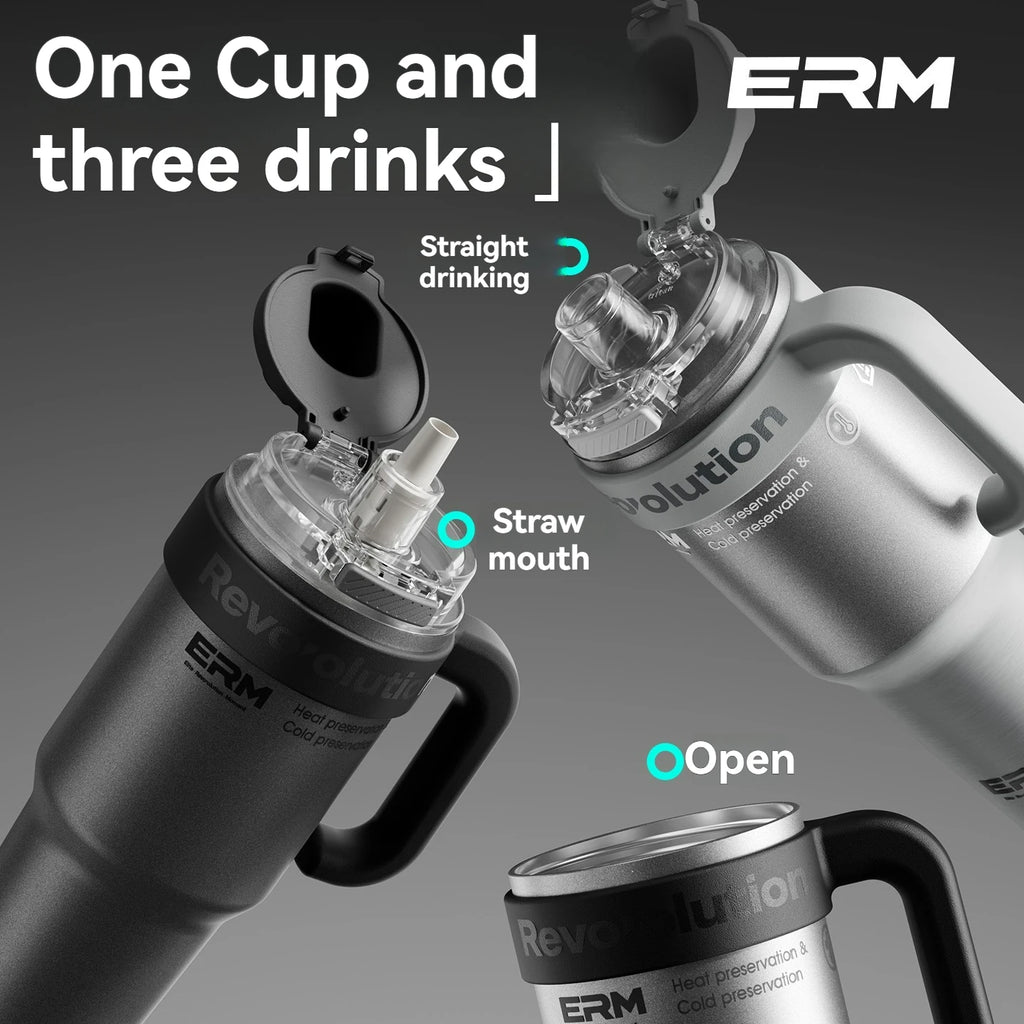1200ML Extra Large Ceramic Tumbler Drinkware Stainless Steel Water Bottle Insulated Vacuum Flask Straw & Handle Leakproof