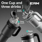 1200ML Extra Large Ceramic Tumbler Drinkware Stainless Steel Water Bottle Insulated Vacuum Flask Straw & Handle Leakproof