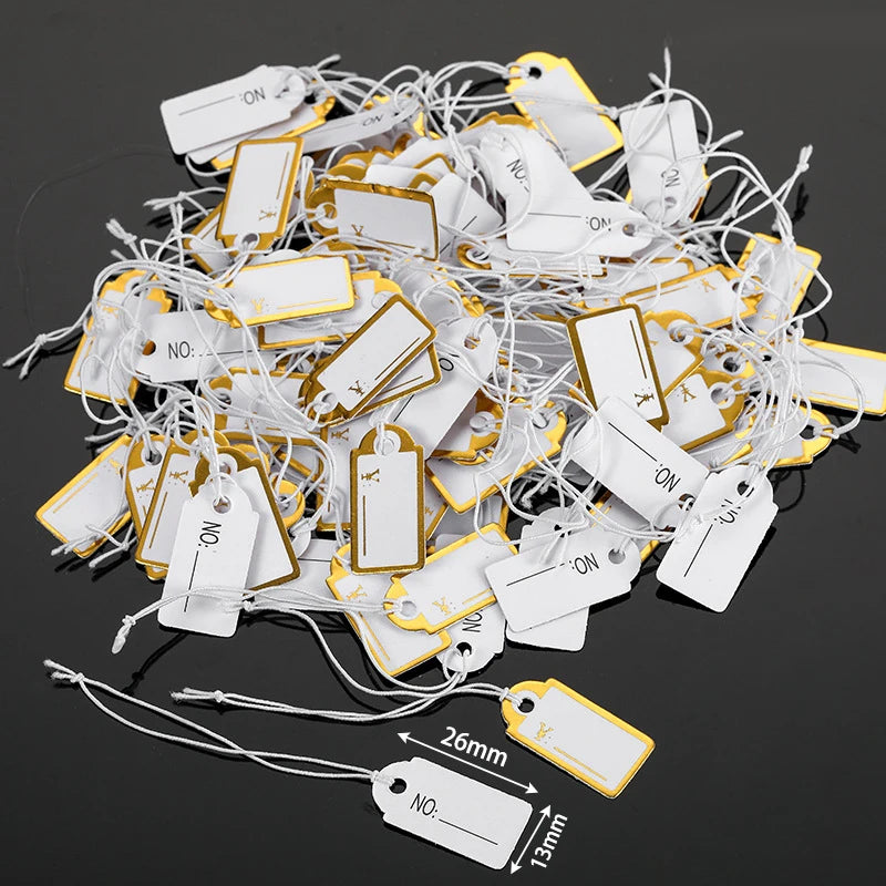 100pcs Paper Rectangular Blank Labels With String For DIY Watch Bracelets Necklaces Earrings Jewelry Display Price Tags Cards