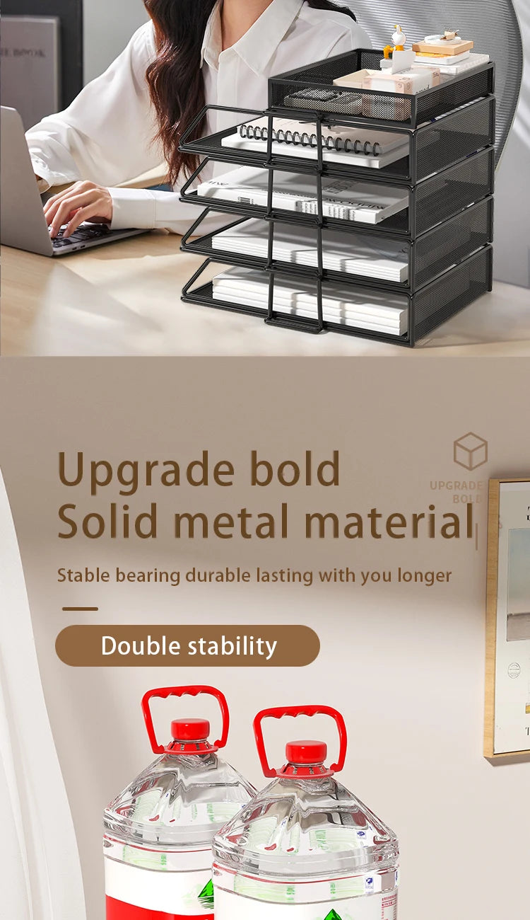 Metal desktop file rack, bookcase, office file storage box, multi-layer iron file frame, data storage, folder shelving