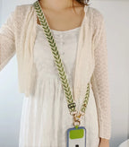 Adjustable Crossbody Long Mobile Phone Lanyard Wide Cloth Neckband Strap Rope Women's Pearl Hanging Ornaments Anti-Lost Lanyard