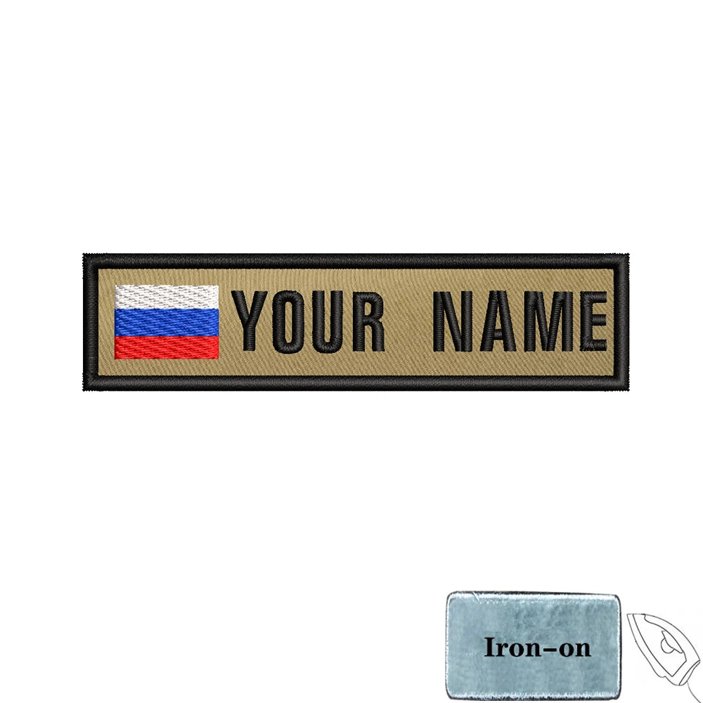 1PC 10cmX2.5cm Custom Name Flag Patch Badge Khaki Iron On Or Hook Loop Netherlands Russia Lithuania France Italy Spain Israel