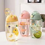 500ml Children's Dinosaur Water Bottle With Silicone Straw Leak Proof Plastic Water Bottle Summer Children's Water Cup