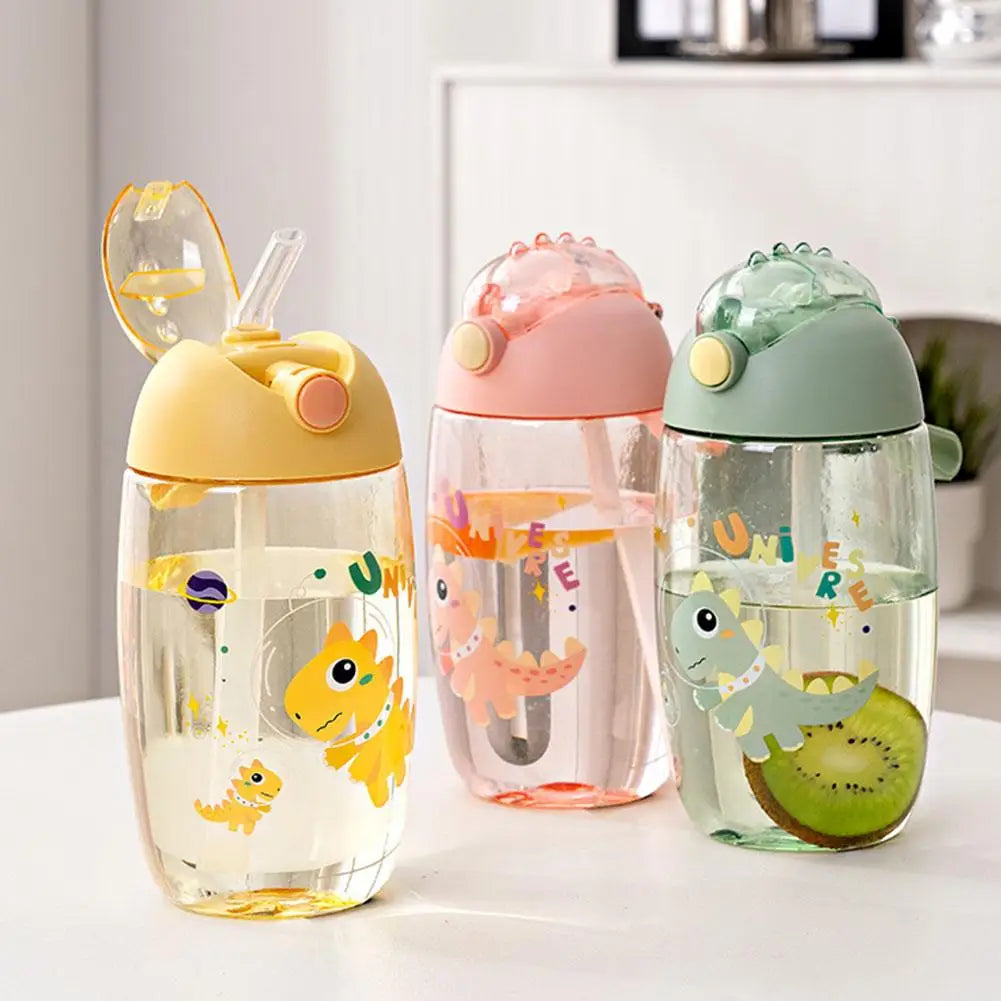 500ml Children's Dinosaur Water Bottle With Silicone Straw Leak Proof Plastic Water Bottle Summer Children's Water Cup