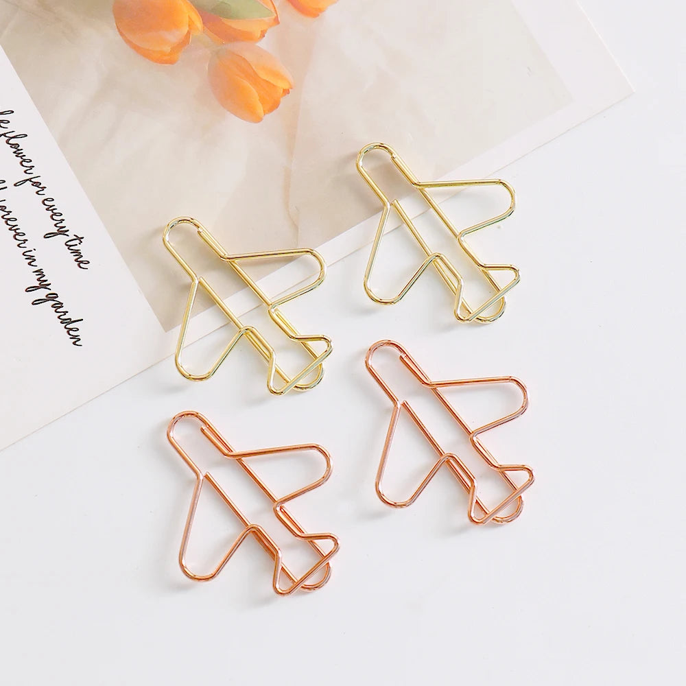20 Pcs Airplane paper clip Cute Rose Gold aeroplane Clips Bookmarks Photo Memo Ticket Holder Office School Supplies Decoration