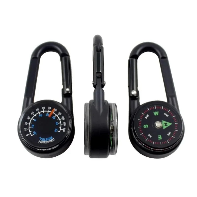 1 Pc Compass Thermometer Carabiner 3 in 1 Mini Compass Carabiner Clip Outdoor Hiking Survival Key Ring Double Sided Metal