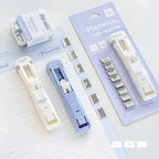 Smile Design Push Paper Clip New Plastics Mini Binder File Stapler Reusable Pusher Set School