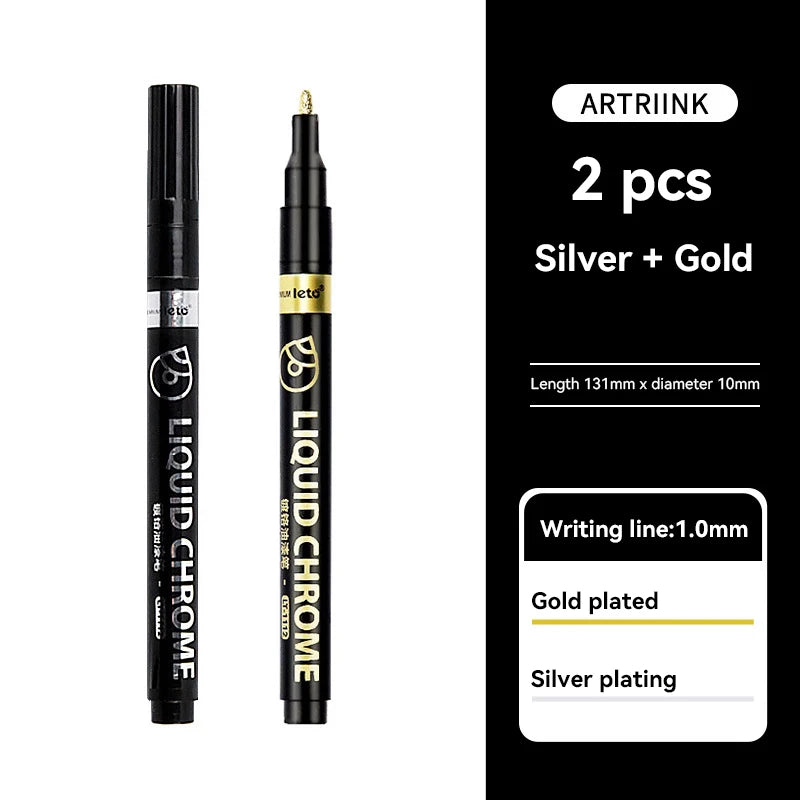 1-6pcs Chrome Pen Marker Mirror Waterproof DIY Reflective Paint Repair for Rock Ceramic Glass Metallic Gold/Silver 0.8/1/2mm Nib