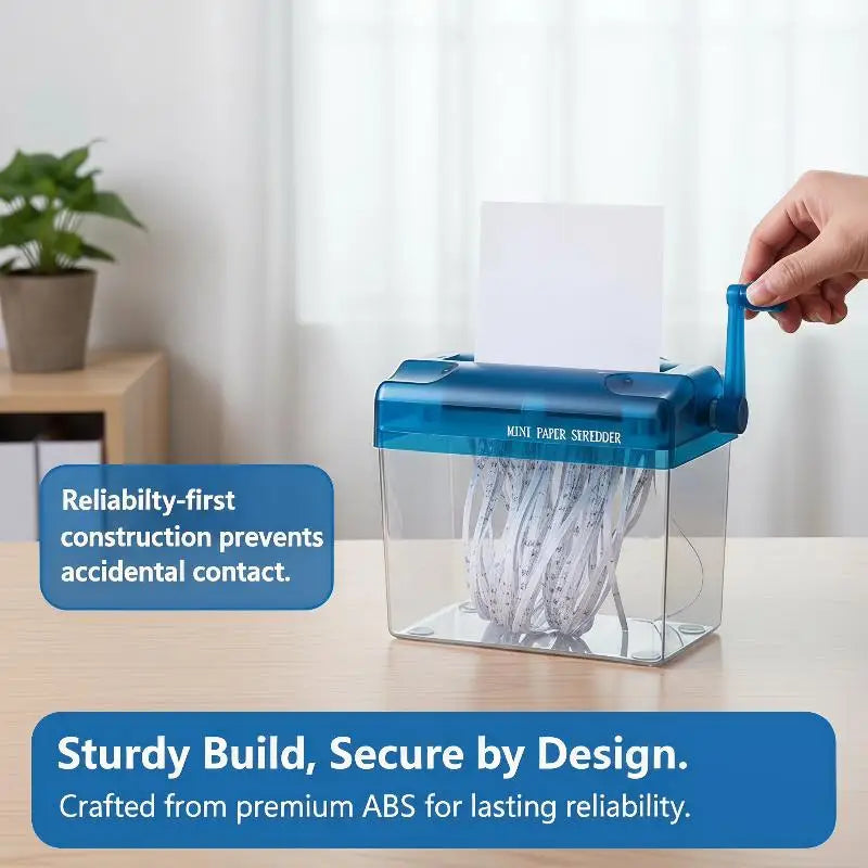 Portable Mini Manual Paper Shredder With Hand Crank Clear Waste Bin For Home Office Use